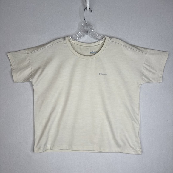 Columbia Womens Cropped T Shirt Cream M Short Sleeve Stretch Top - Picture 1 of 9